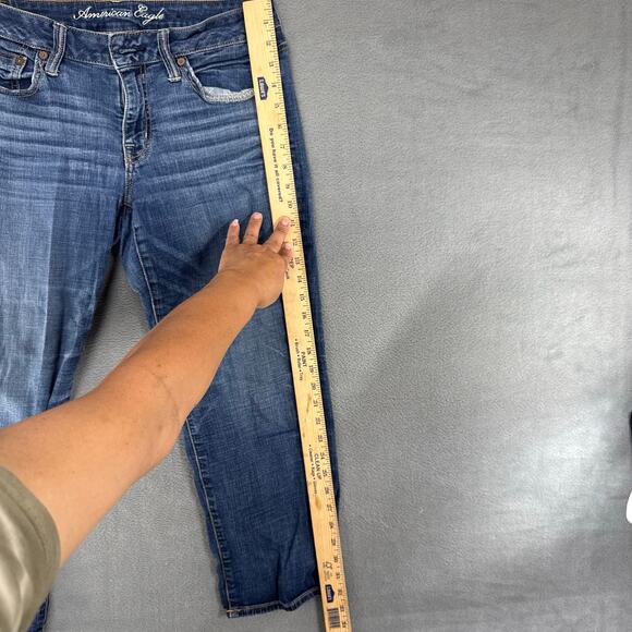 Y2K American Eagle Capri Jeans Womens Size 4 Dark Blue Low Rise Crop Whisker - Picture 7 of 11